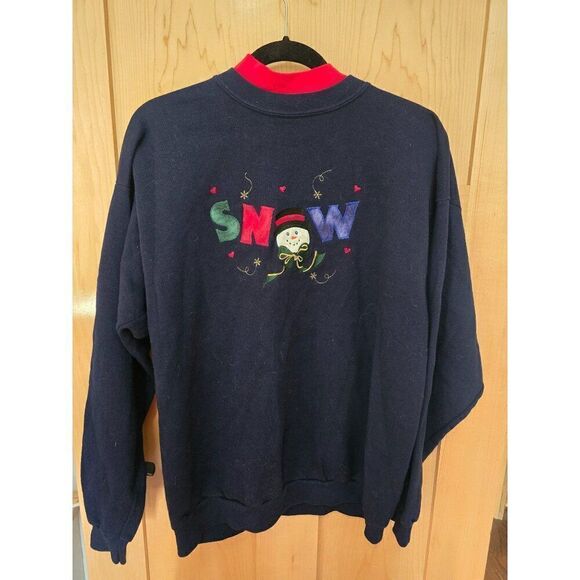Vintage Endless Designs XL Snowman Sweatshirt With Red Collar Winter - Picture 1 of 4